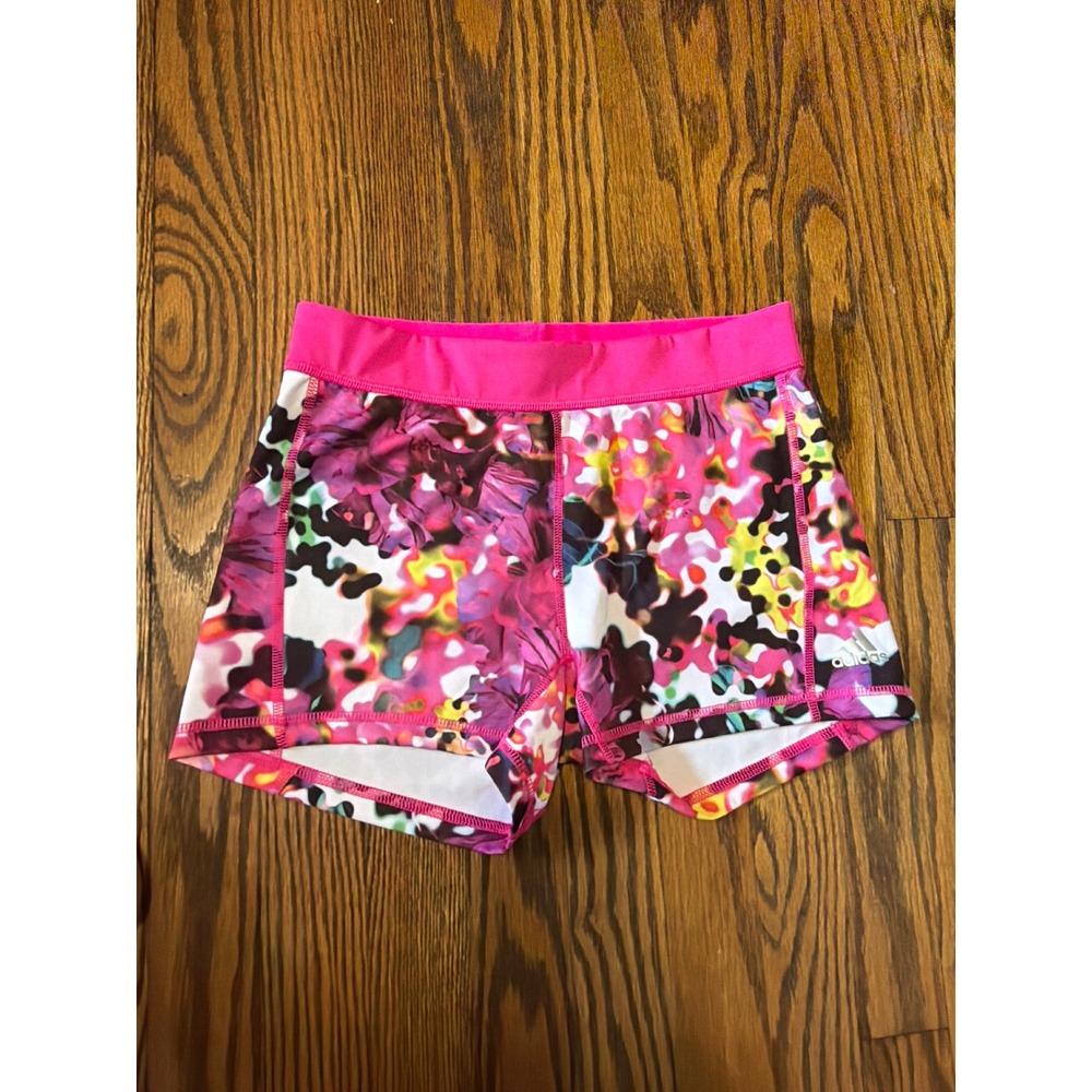 Adidas Climalite Floral Compression Shorts Pink Multi Color Performance Medium